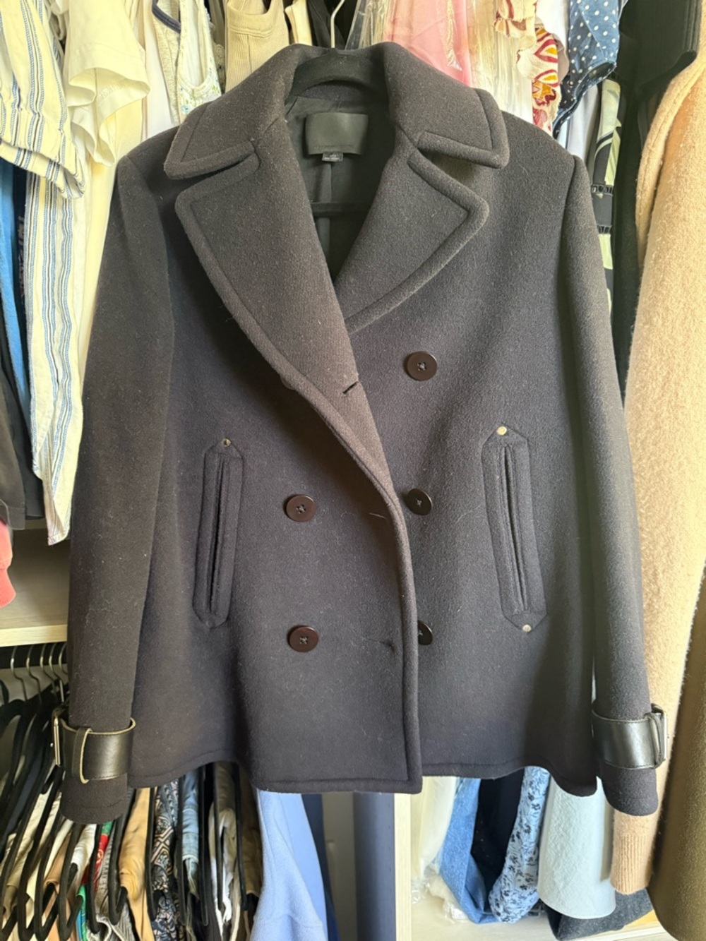 Alexander Wang Navy Double-Breasted Wool Peacoat